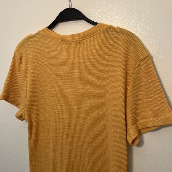 Anthropologie T.La Ribbed Knit Crewneck Curved Hem Tee Shirt Dress, Mustard- XL - Picture 7 of 8